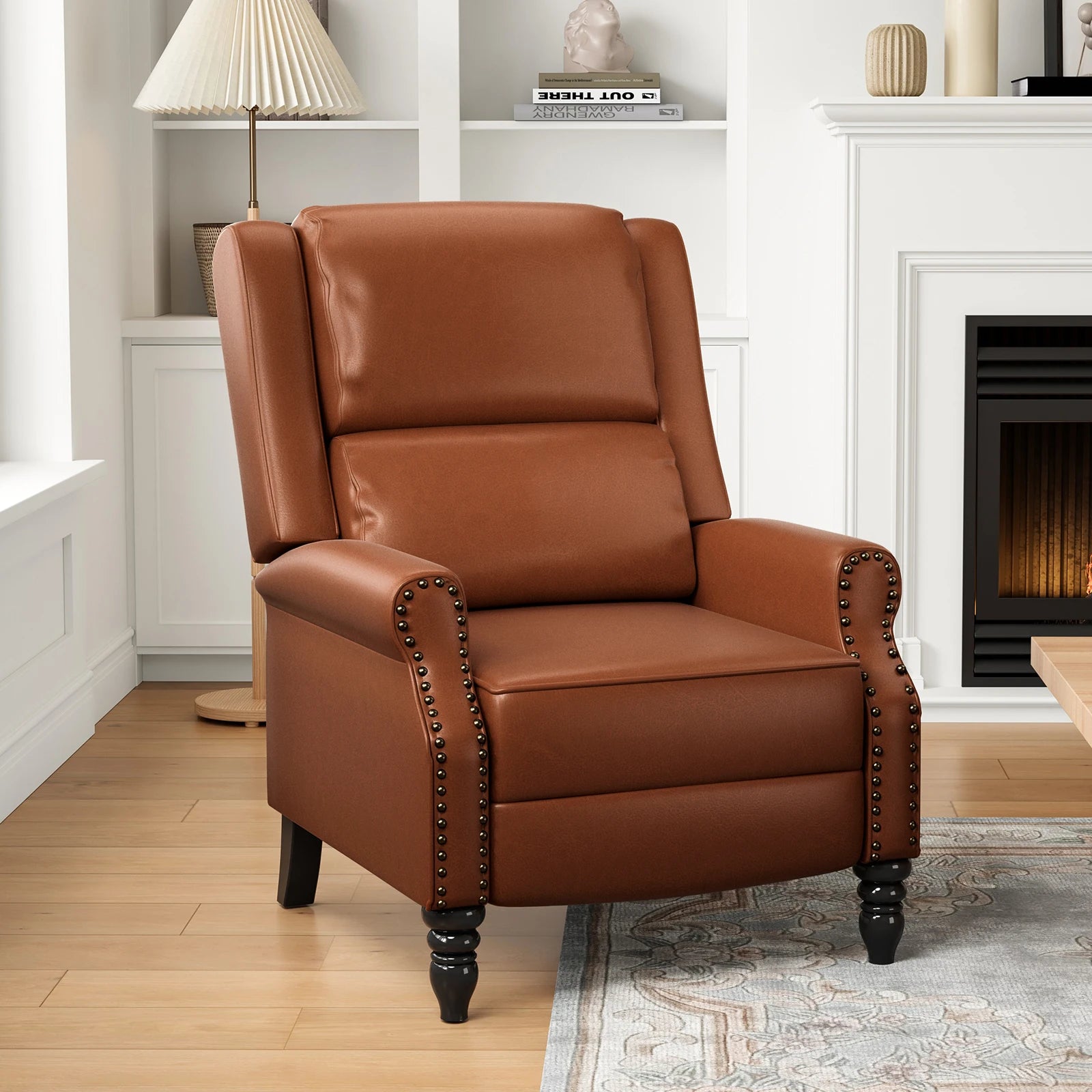 Modern Faux Leather Pushback Recliner Chair, Comfortable Manual Reclining Accent Chair for Living Room, Bedroom