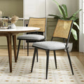 Set of 2 Modern Rattan Dining Chairs, Upholstered Seat & Black Steel Frame, Ideal for Kitchen, Dining Room