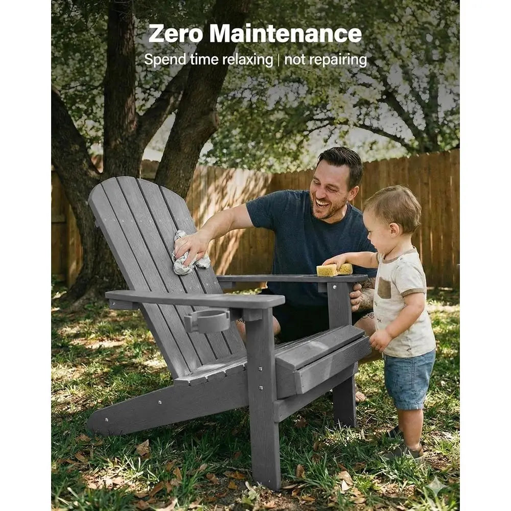 Set of 4 Outdoor Adirondack Chairs – Grey Weather-Resistant Patio Seating