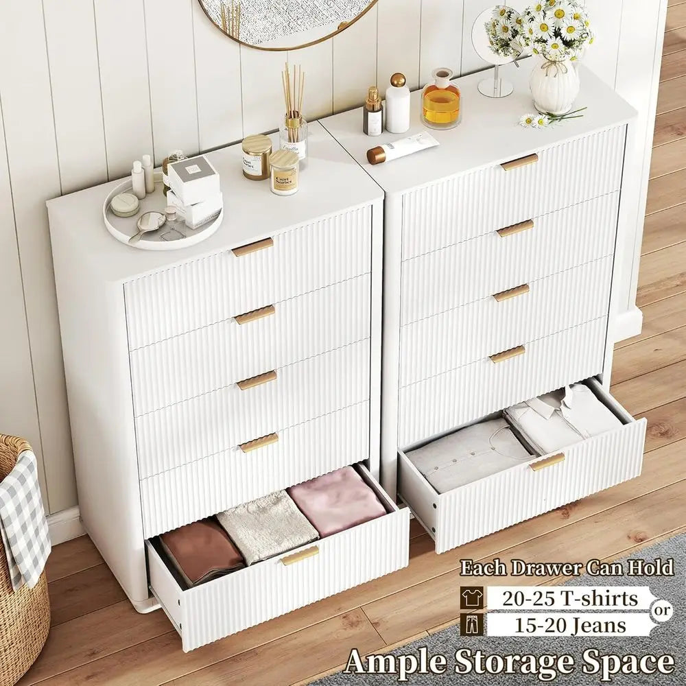 3-Piece Bedroom Set with Charging Station, 5-Drawer Dresser & Nightstand with Motion Sensor Lights – White