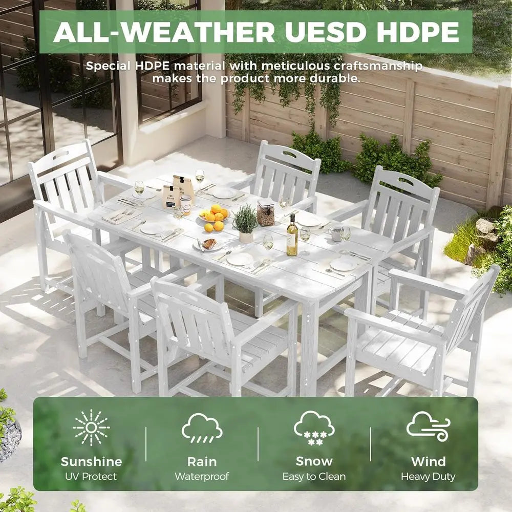 Weather-Resistant 7-Piece Patio Dining Set with Table & 6 Chairs – White