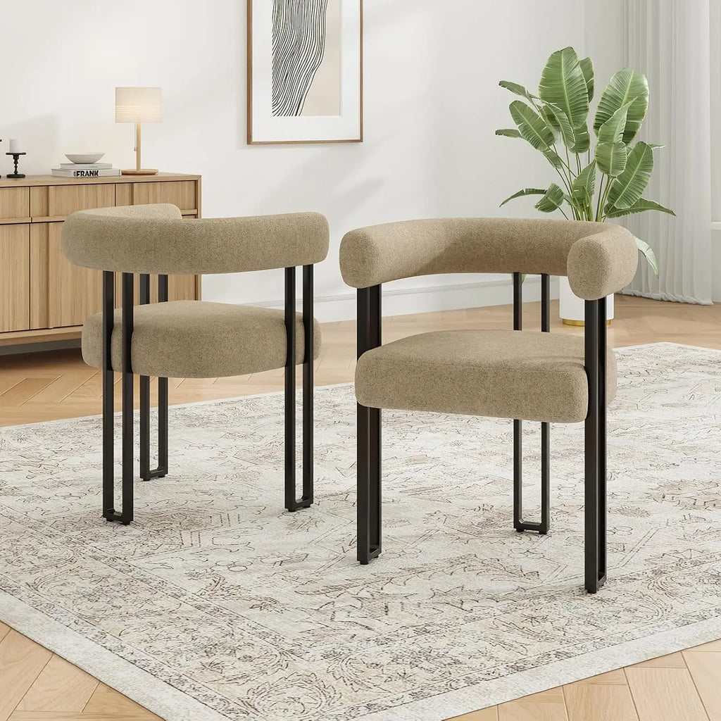Set of 2 Upholstered Bouclé Dining Arm Chairs, Modern Accent Chairs with Cushioned Seat & Back, for Living Room