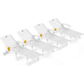 All-Weather Outdoor Lounge Set of 4 – HDPE Patio Chaise Chairs with Wheels, Cup Holder & 5-Position Adjustable Backrest – White