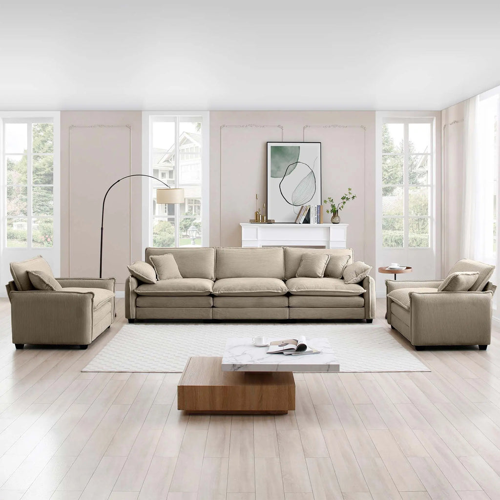 Home Theater Style 3-Seater Sofa Set with Soft Cushions & Pillows – Warm Cozy Design