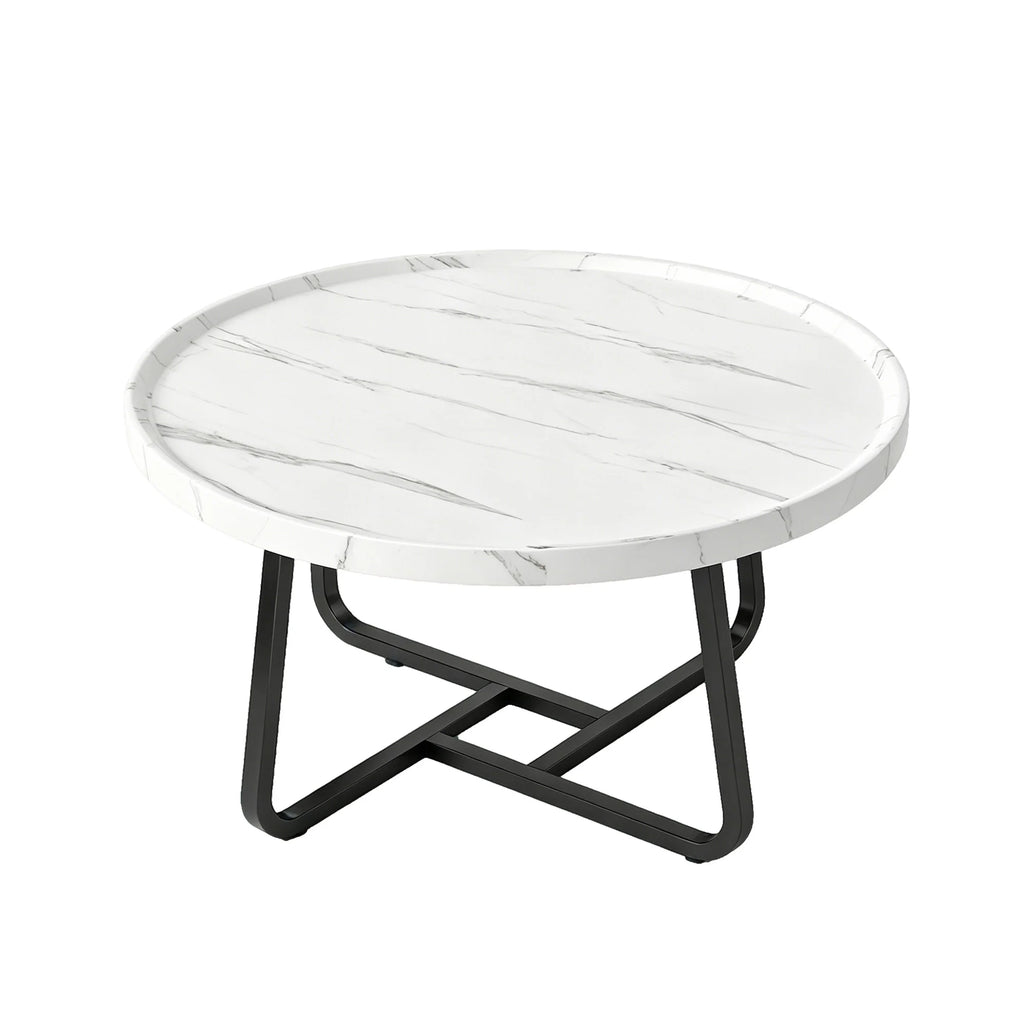 19.7In Minimalist round Side Table, Small Coffee Tea End Table with Metal Frame for Living Room Bedroom Decor