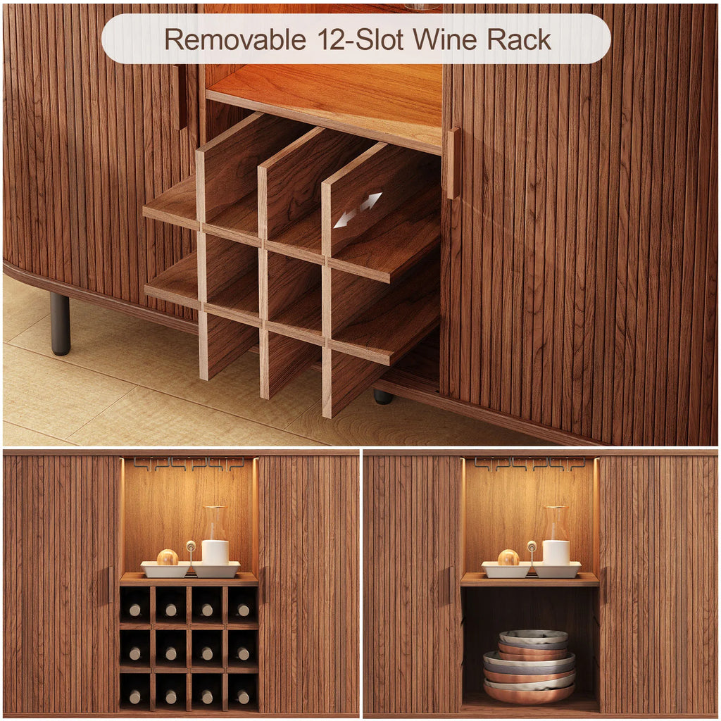 Wine Bar Cabinet W/ LED Light,Liquor Cabinet for Home,Coffee Bar Cabinet W/ Wine Rack & Glass Holder,Walnut Buffet Sideboard