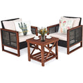 3-Piece Outdoor Wicker Sofa Set with Washable Cushions and Acacia Wood Coffee Table, Suitable for Bistro, Garden, or Balcony (Be