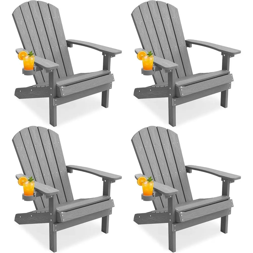 Set of 4 Outdoor Adirondack Chairs – Grey Weather-Resistant Patio Seating