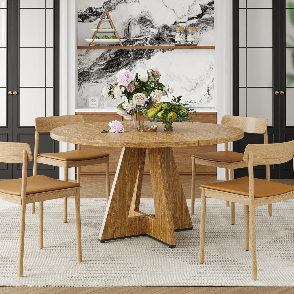 47" round Dining Table for 4-7, Modern Wood Table with Sturdy Metal Base, Large round Kitchen & Dinner Table, Easy Assembly