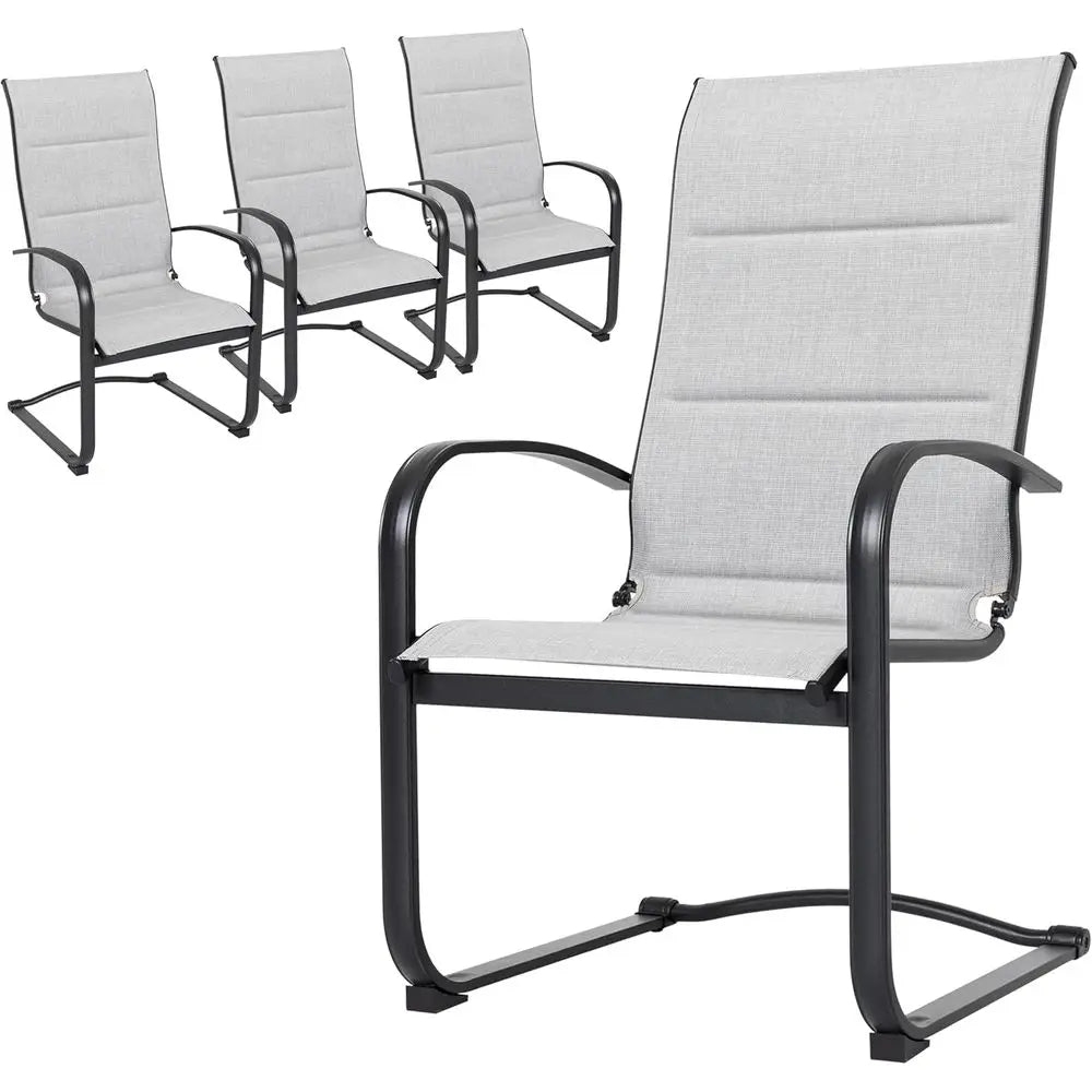 All-Weather Padded Textilene Outdoor Dining Chair Set of 4 with Spring Motion and High Back, Gray