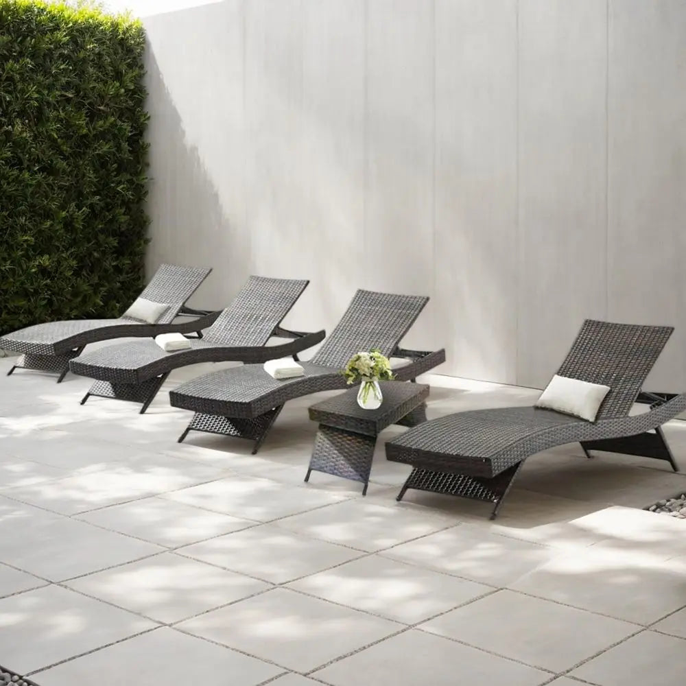 Adjustable Backrest Chaise Lounge Set of 4 with Side Table for Outdoor Patio & Poolside Relaxation