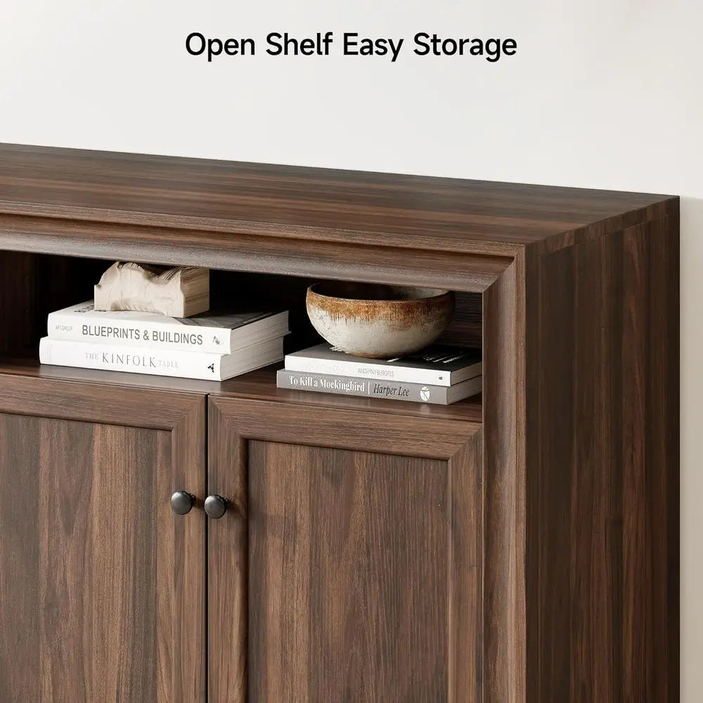 60 Inch Sideboard Buffet Cabinet with Storage, Open Shelves & Adjustable Shelves, Suitable for Kitchen, Coffee Bar, Living Room,