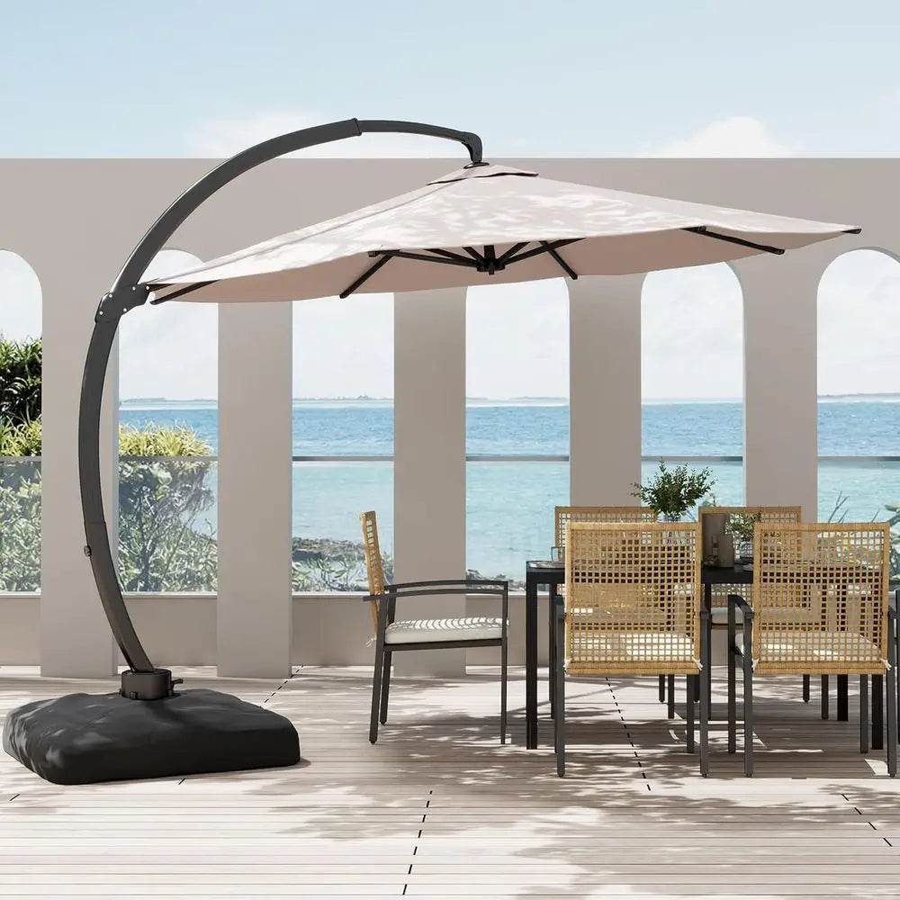 11-Foot Cantilever Patio Umbrella with 360° Rotation and Base, Heavy-Duty Outdoor Umbrella for Patio, Pool, Garden, and Backyard