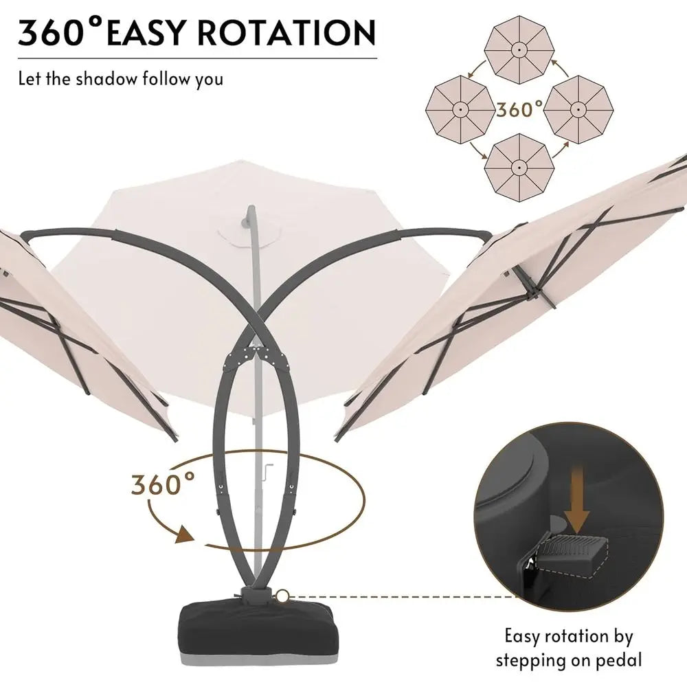11-Foot Cantilever Patio Umbrella with 360° Rotation and Base, Heavy-Duty Outdoor Umbrella for Patio, Pool, Garden, and Backyard