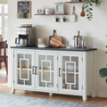 55 White Modern Sideboard Buffet Cabinet with Glass Door Storage for Kitchen, Dining, Living Room