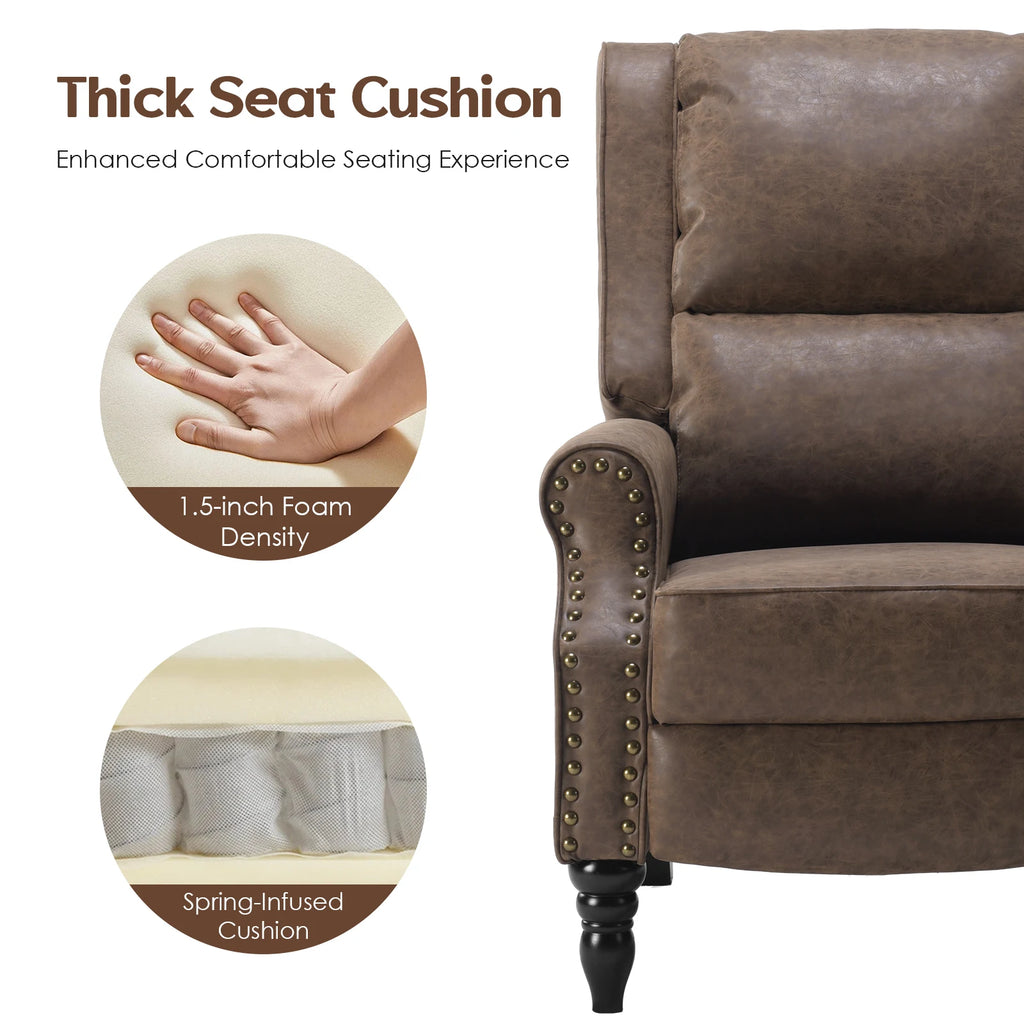 Modern Faux Leather Pushback Recliner Chair, Comfortable Manual Reclining Accent Chair for Living Room, Bedroom