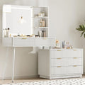 65-Inch White LED Makeup Vanity with Mirror – Glass Top, 8 Drawers & Storage Shelves for Bedroom