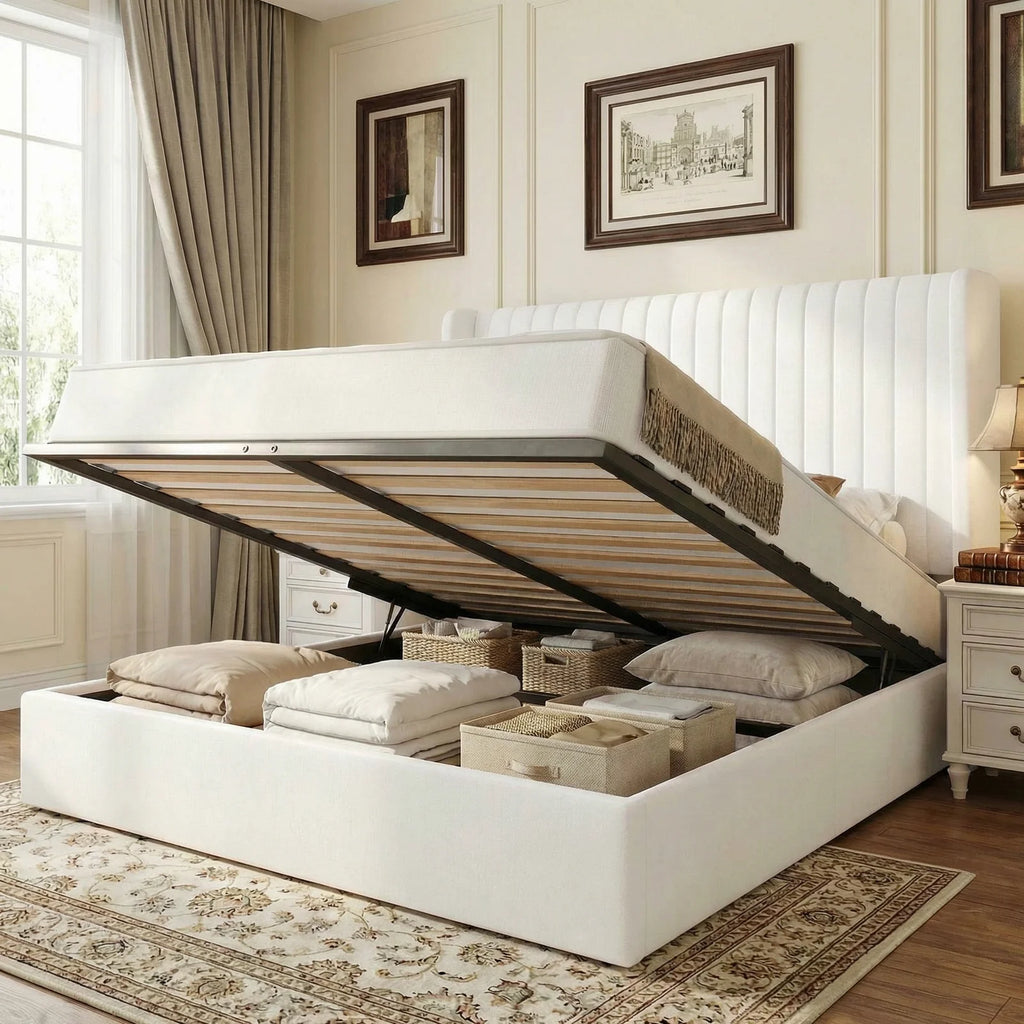 Full/Queen/King Lift up Storage Bed Frame, Hydraulic Support System, Upholstered Platform Bed Frame, underneath Storage,