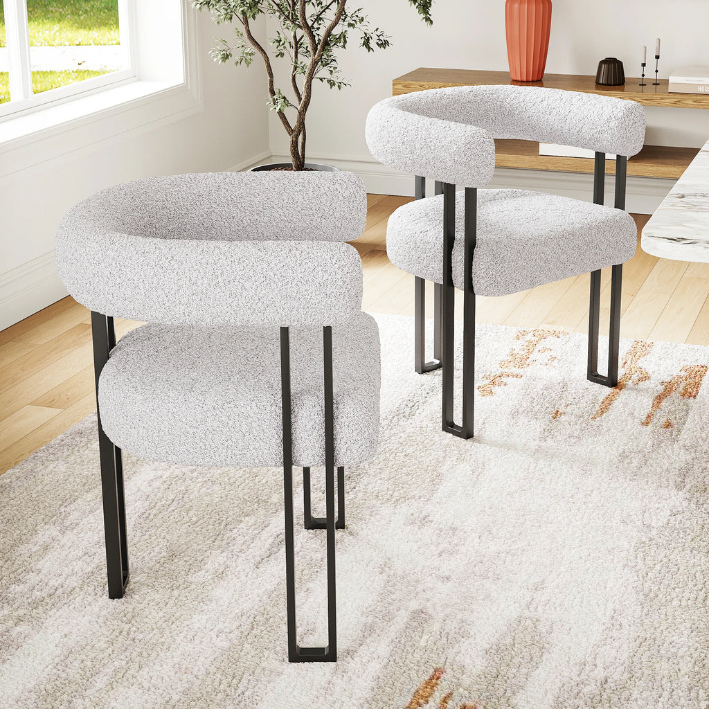 Upholstered Dining Arm Chairs Set of 2, Modern Cushioned Accent Chairs with Metal Frame