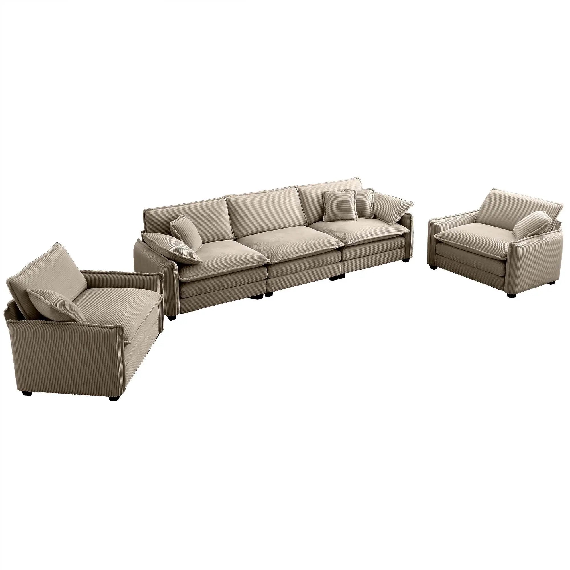 Home Theater Style 3-Seater Sofa Set with Soft Cushions & Pillows – Warm Cozy Design