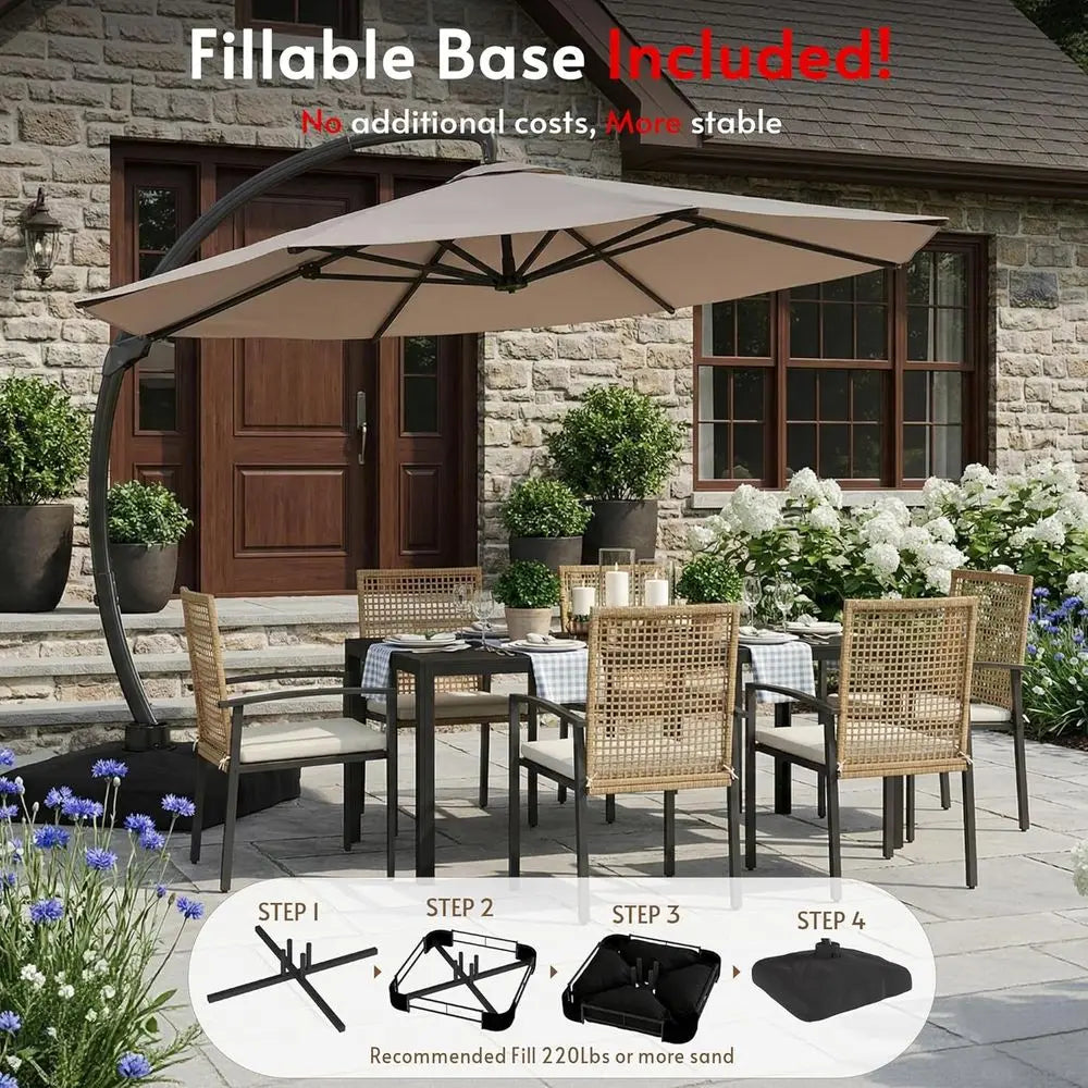 11-Foot Cantilever Patio Umbrella with 360° Rotation and Base, Heavy-Duty Outdoor Umbrella for Patio, Pool, Garden, and Backyard