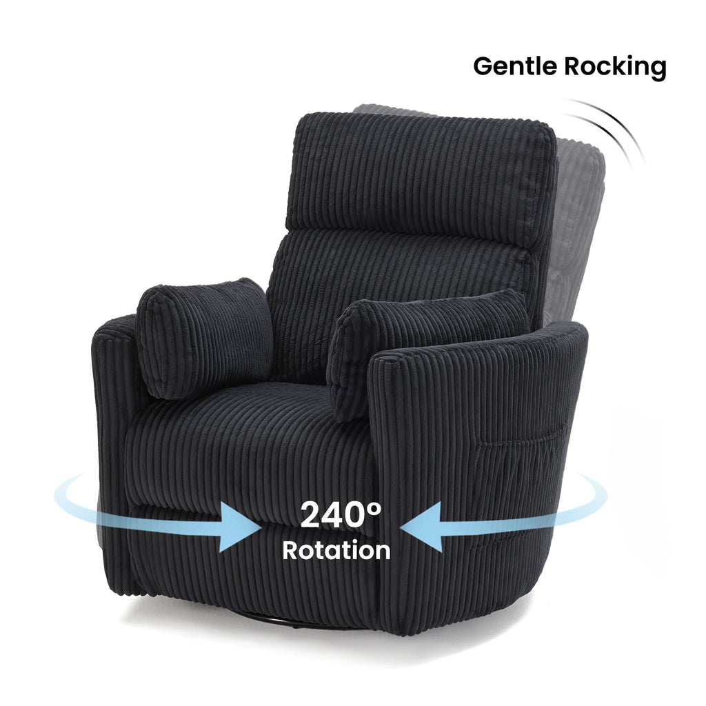 Electric Swivel Recliner Chair with USB Ports, Chenille Fabric, 300Lbs Capacity, Soft Pillows, for Living Room Home
