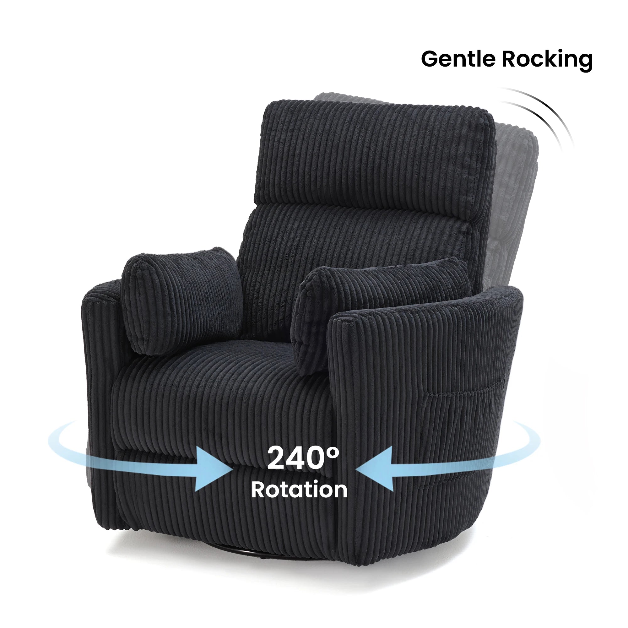 Electric Swivel Recliner Chair with USB Ports, Chenille Fabric, 300Lbs Capacity, Soft Pillows, for Living Room Home