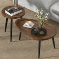 Round Coffee Table Set of 2 Rustic for Living Room Modern Nesting Tables for Balcony Office with Wood Table Top and Metal Legs