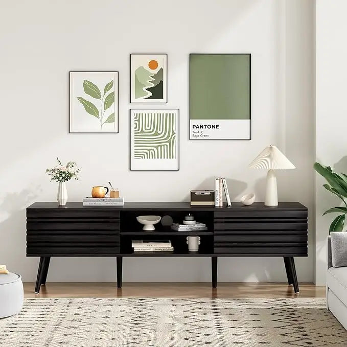 Mid Century Modern TV Stand for Tvs up to 70", Wood Media Console with Storage & Cable Management for Living Room