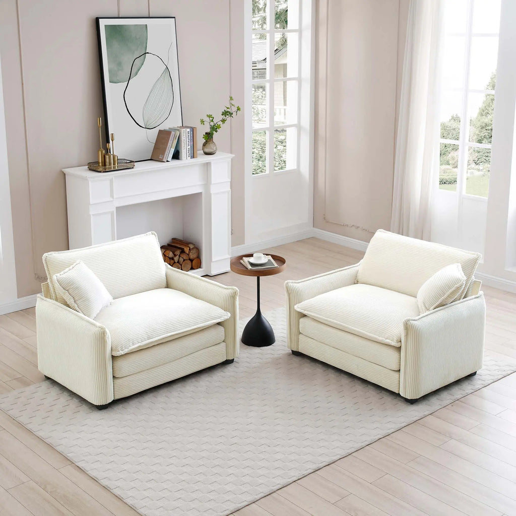 Beige Corduroy Deep-Seated Living Room Sofa Set with 2 Single Sofas – Luxury & Sophisticated Modern Comfort