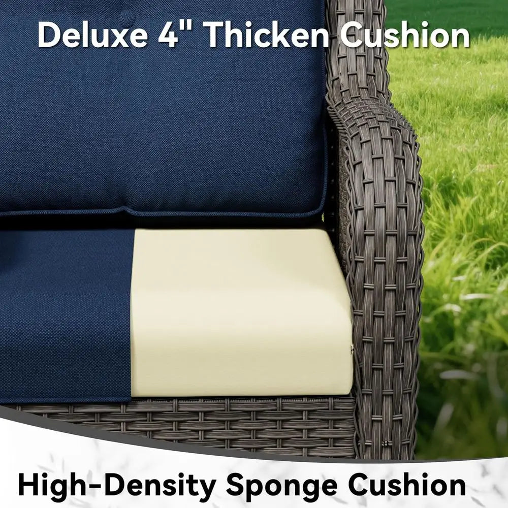 2-Piece Outdoor Wicker Patio Chair Set with Thick Cushions, High Back & Deep Seating – Blue