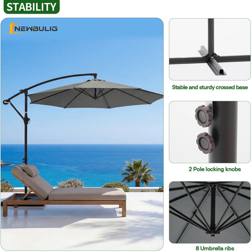 10FT Cantilever Patio Umbrella with Base – Outdoor Offset Umbrella with UV Protection