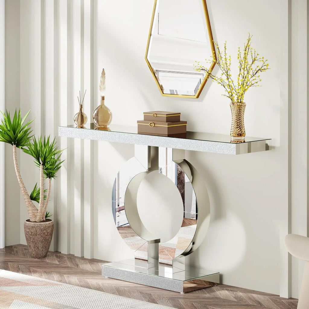 43.3-Inch (110Cm)Mirrored Console Table, Modern Entryway Table with Thickened Mirror Finish Tabletop
