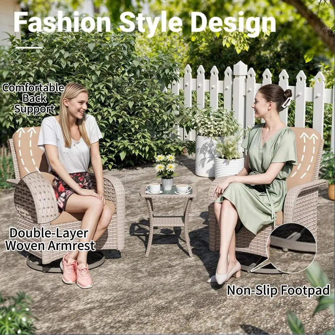 5 Pieces Patio Furniture Set with 2 Ottomans, Outdoor Swivel Glider Rocker Chairs with Rattan Side Table, Wicker, Customized