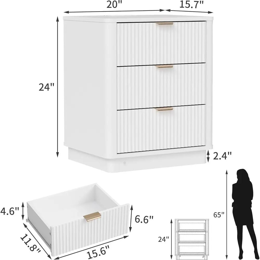 3-Piece Bedroom Set with Charging Station, 5-Drawer Dresser & Nightstand with Motion Sensor Lights – White