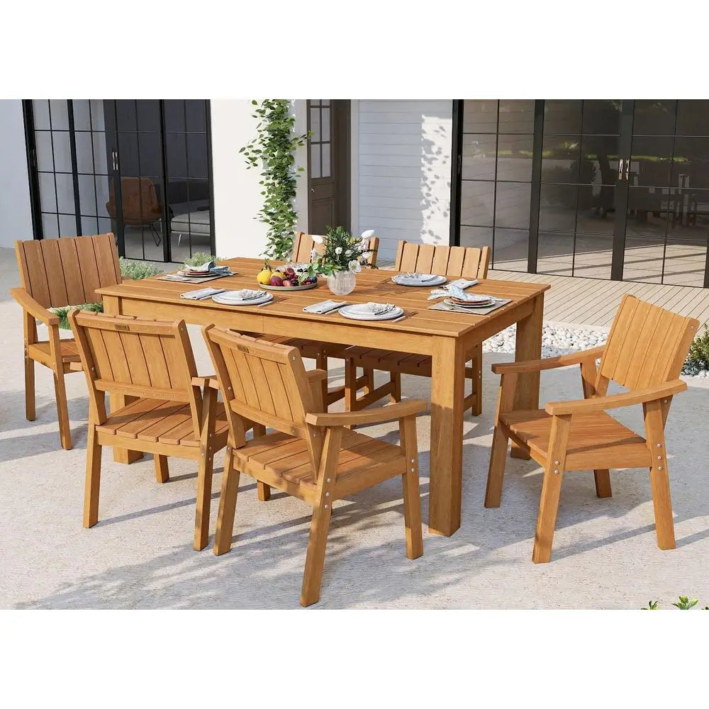 Outdoor Patio Dining Set with Umbrella Hole for Backyard, Garden & Poolside – 7 Piece Teak Finish