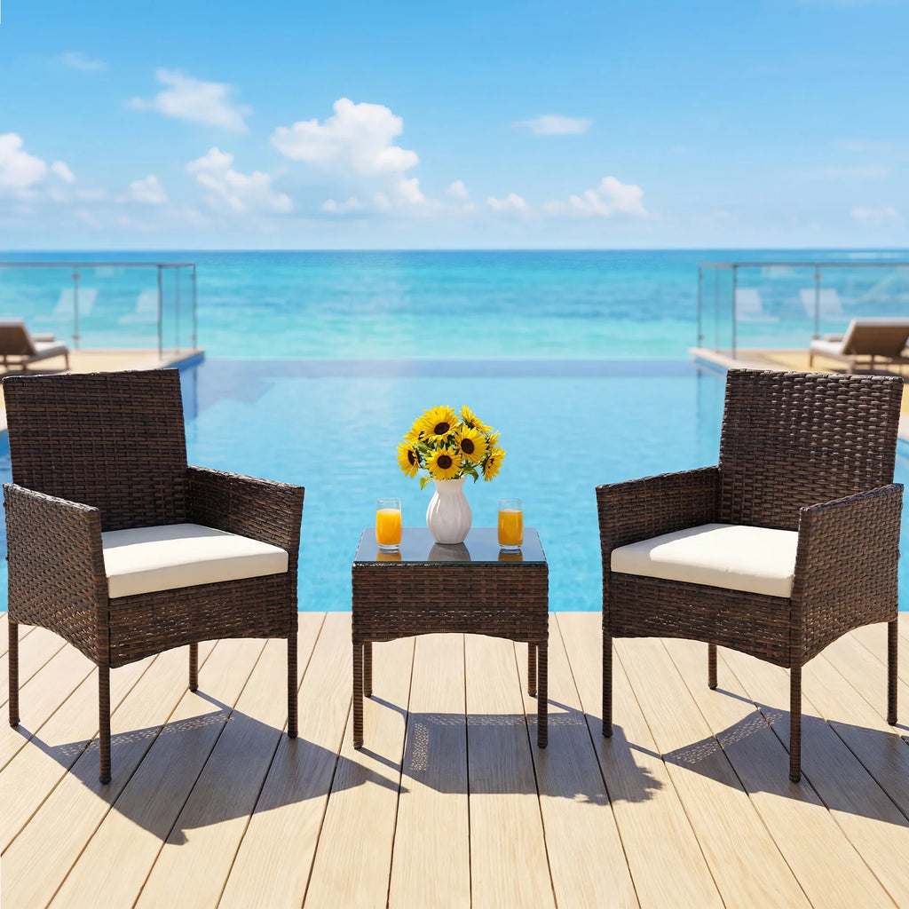 3-Piece Outdoor Patio Furniture Set – All-Weather Rattan Bistro Conversation Set