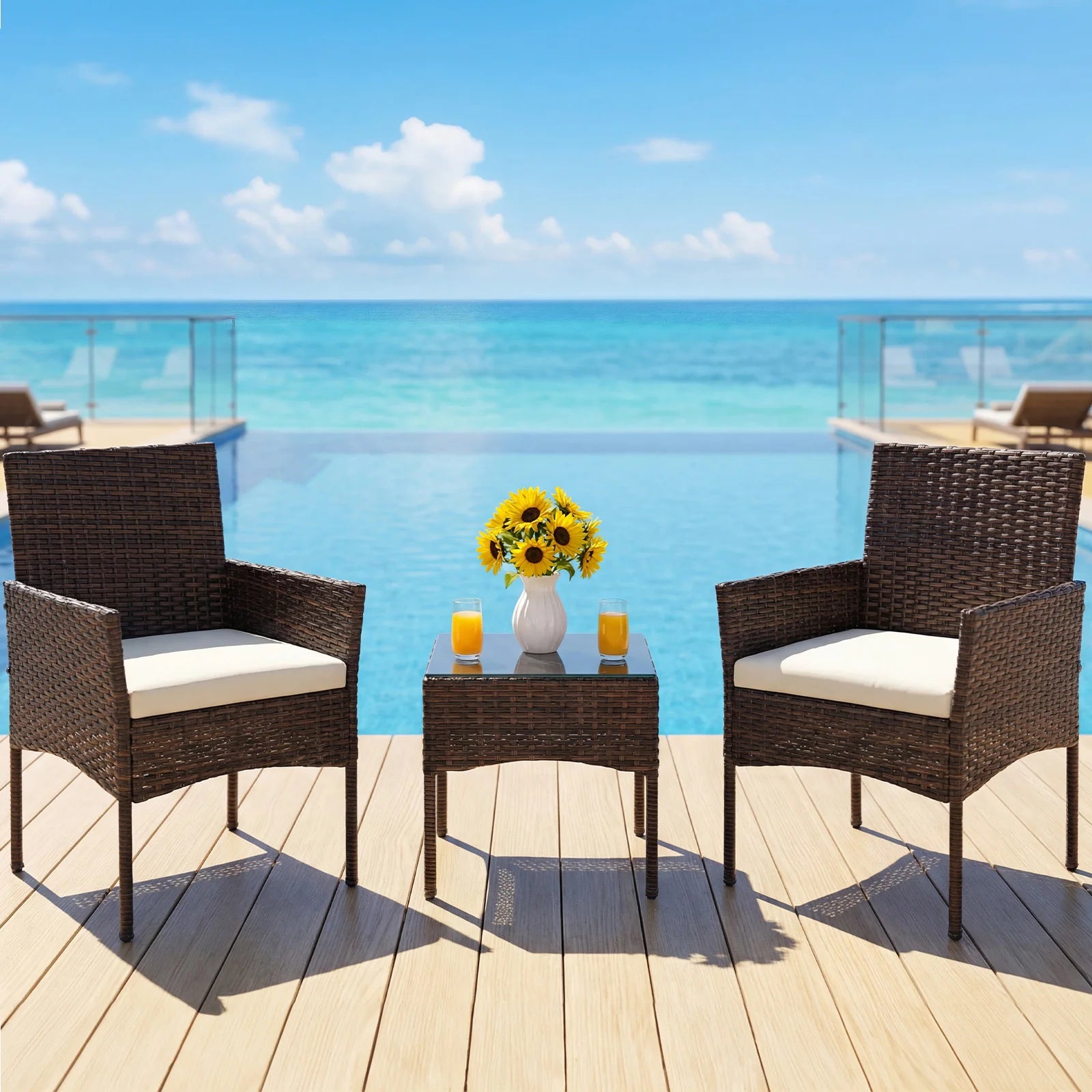 3-Piece Outdoor Patio Furniture Set – All-Weather Rattan Bistro Conversation Set