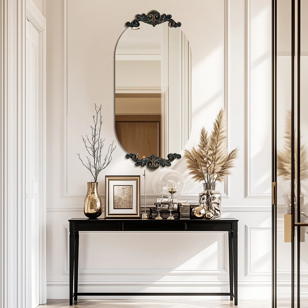 Oval Mirror for Wall,Vintage Mirror, Arched Mirror,Wall-Mounted Baroque Mirror for Entryway, Fireplace, Living Room, Hallway