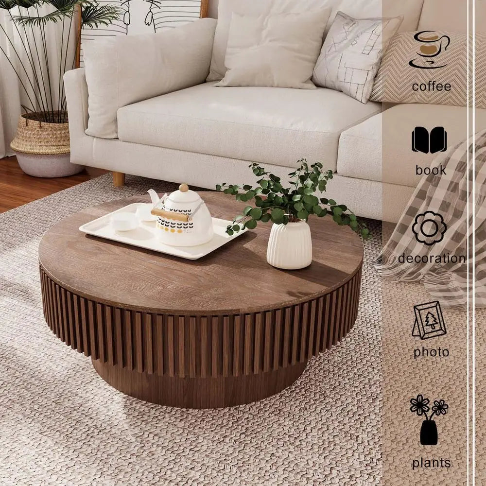 Walnut Round Coffee Table with Hidden Storage for Small Spaces – 31.5"