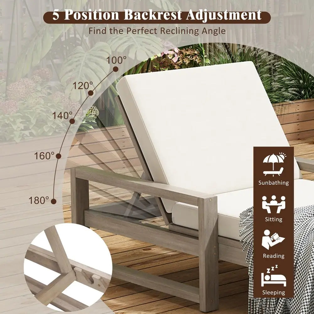 Patio Chaise Lounge Chair, Outdoor Sunbathing Chair Lawn Reclining Lounger with 6 Adjustable Position, Aluminium Frame, Outside