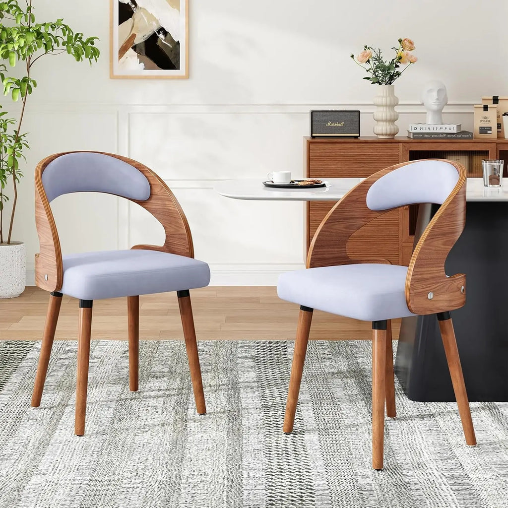 Wood Dining Chairs, Set of 2 Modern Upholstered Dining Chairs with Curved Backrest for Kitchen, Dining Room, Living Room