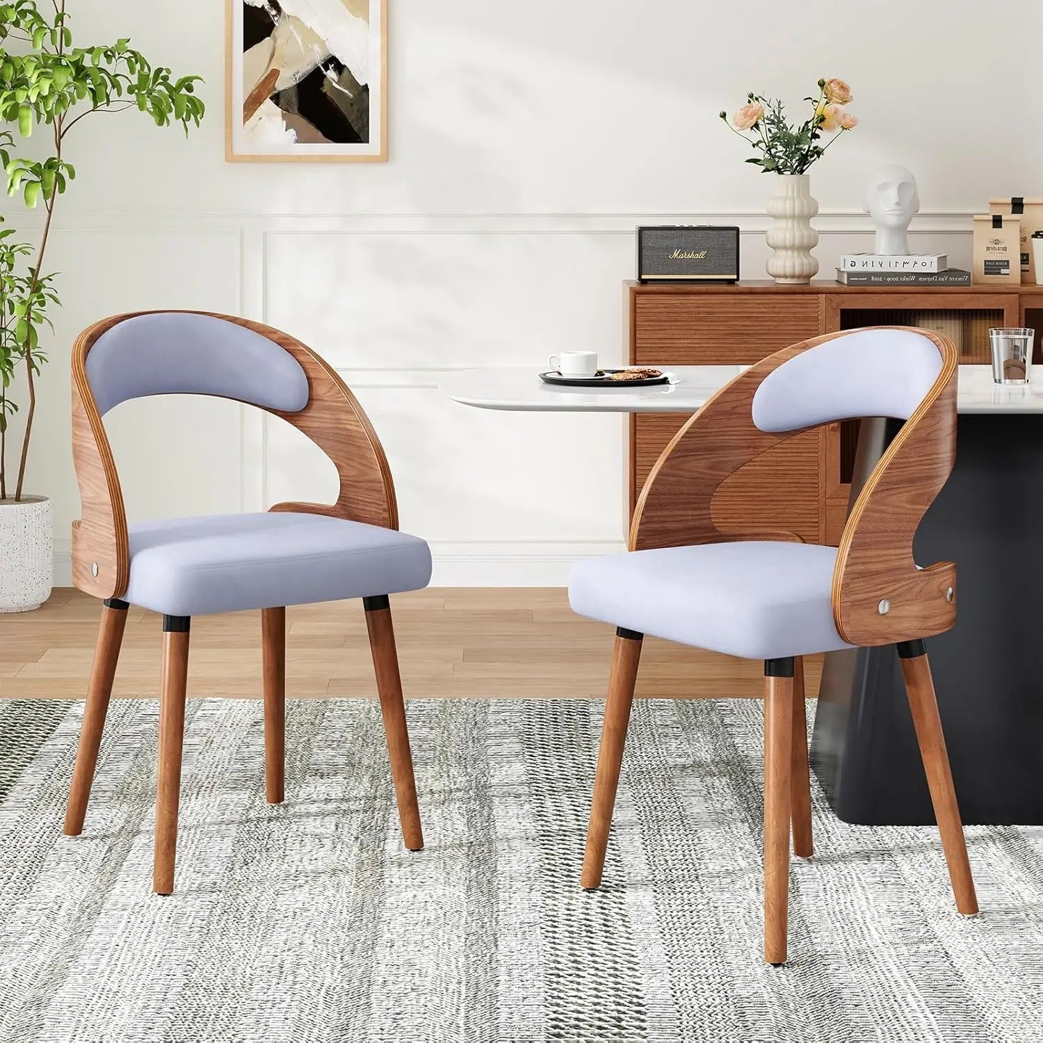 Wood Dining Chairs, Set of 2 Modern Upholstered Dining Chairs with Curved Backrest for Kitchen, Dining Room, Living Room