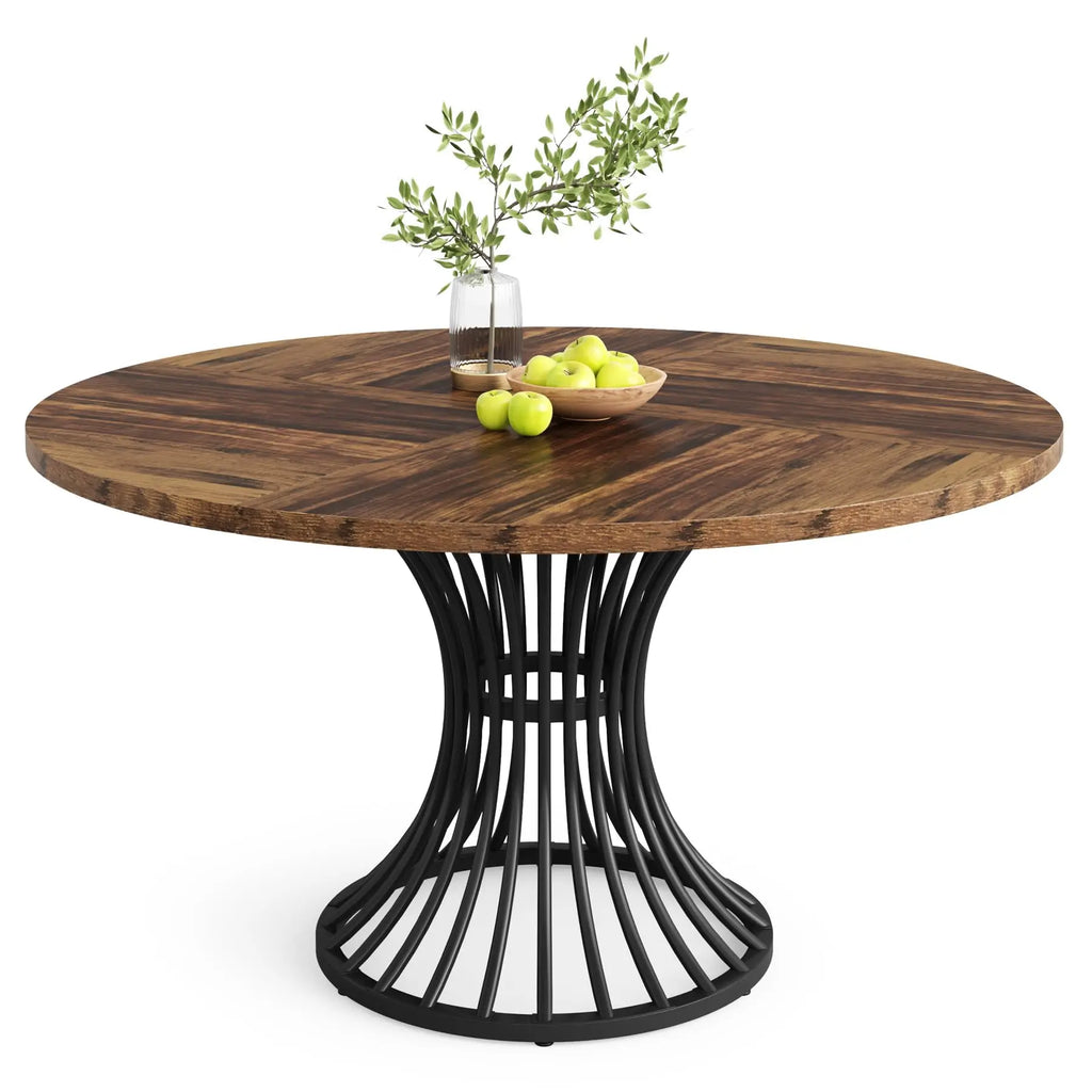 round Dining Table for 4-6 People, 47-Inch Farmhouse Dinning Room Table Circle Kitchen Table, Industrial Dinner Table