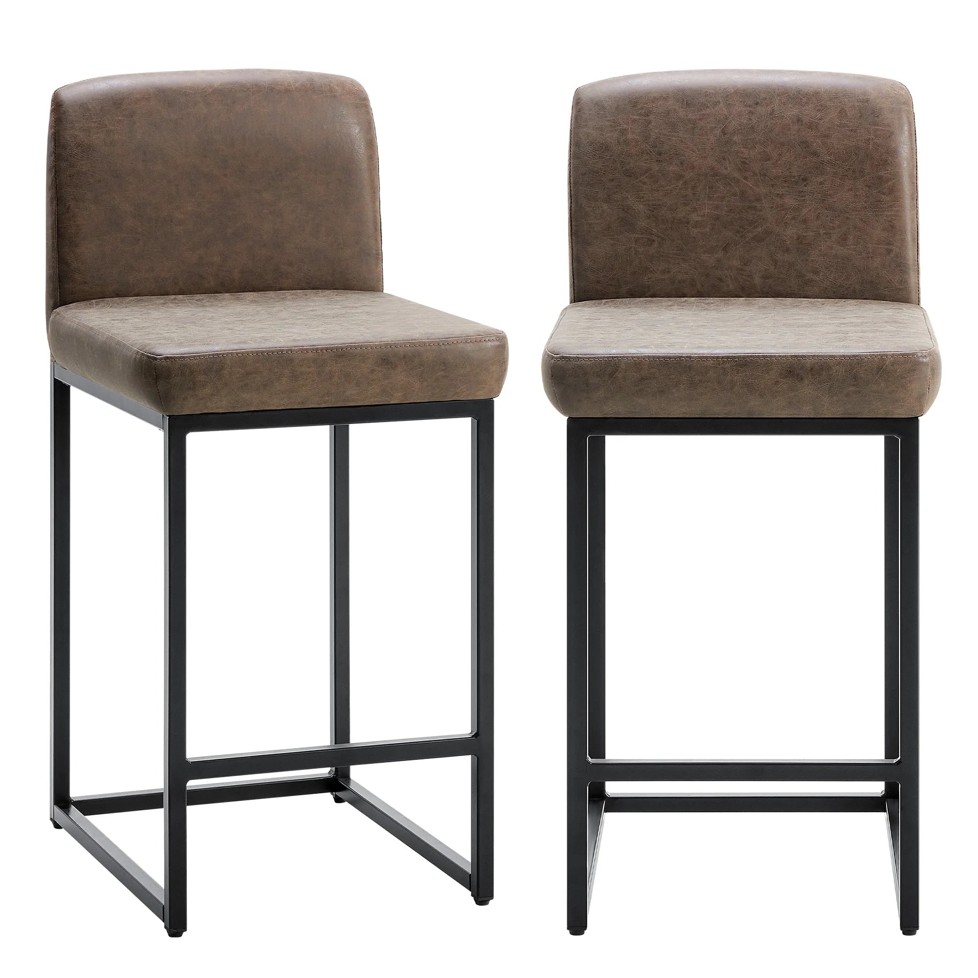 Counter Height Bar Stools Set of 2 – Upholstered PU Leather Kitchen Island Chairs