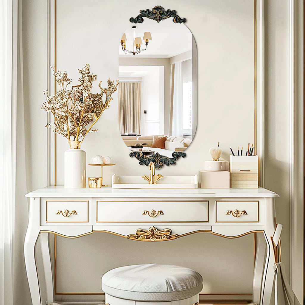 Oval Mirror for Wall,Vintage Mirror, Arched Mirror,Wall-Mounted Baroque Mirror for Entryway, Fireplace, Living Room, Hallway