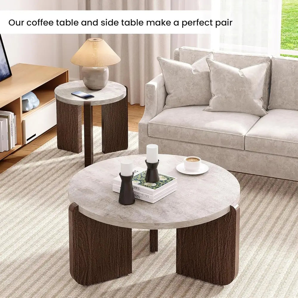 3-Piece Marble Living Room Coffee and End Table Set for Small Spaces, Easy Assembly