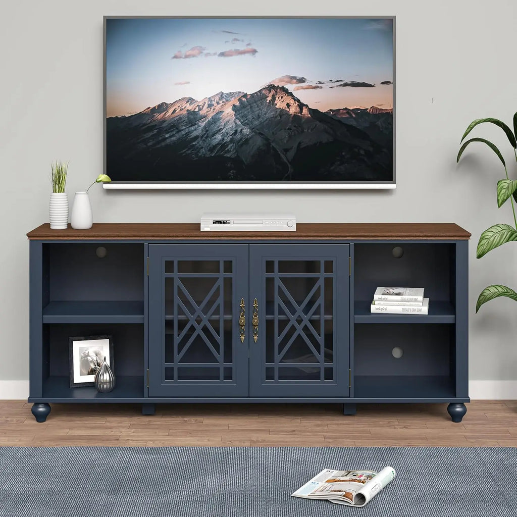 70 Inch TV Stand Entertainment Center with 2 Front Glass Doors and Shelf for Tvs up to 80", Farmhouse TV Console, Customized