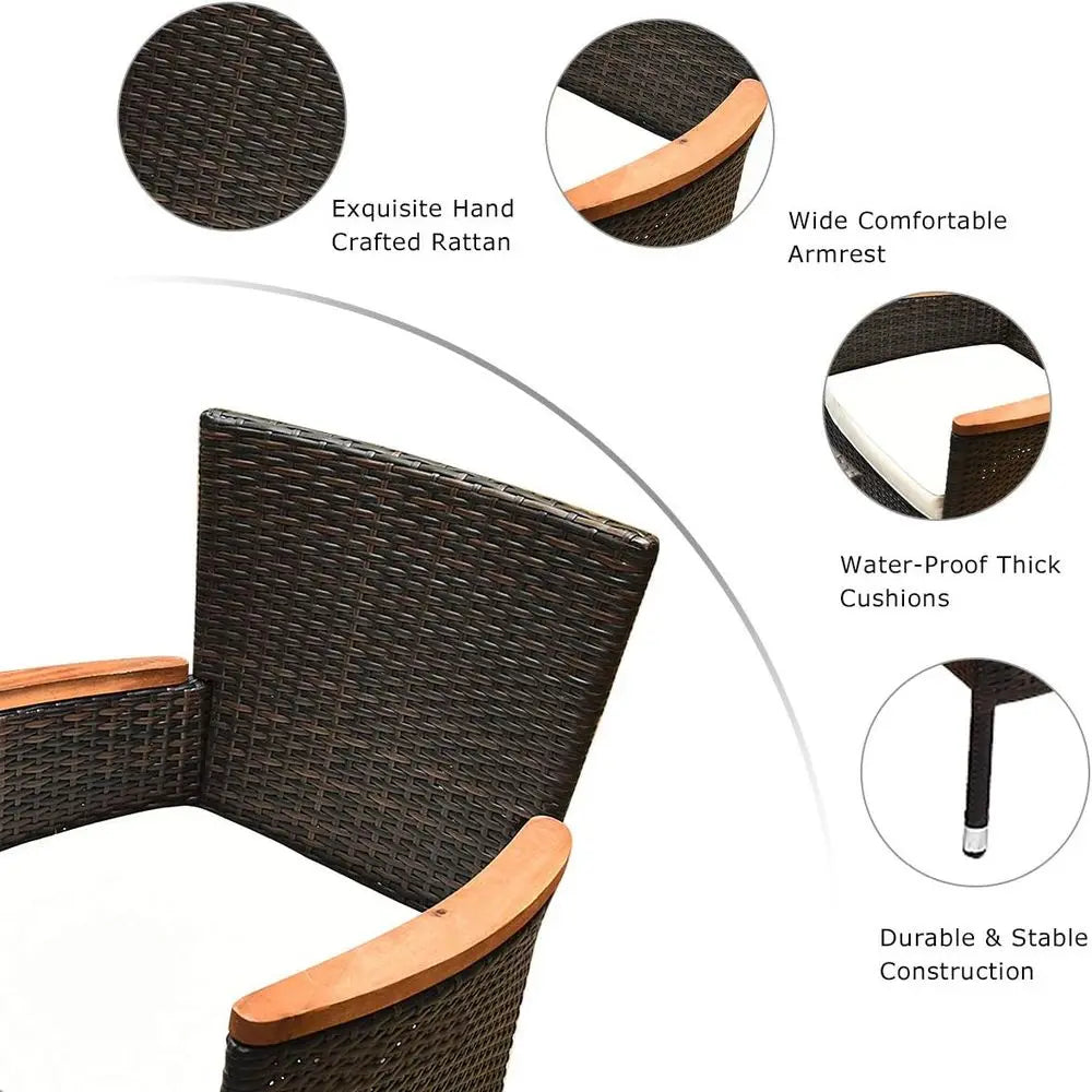 9-Piece Brown Wicker Patio Dining Set with Acacia Wood Table