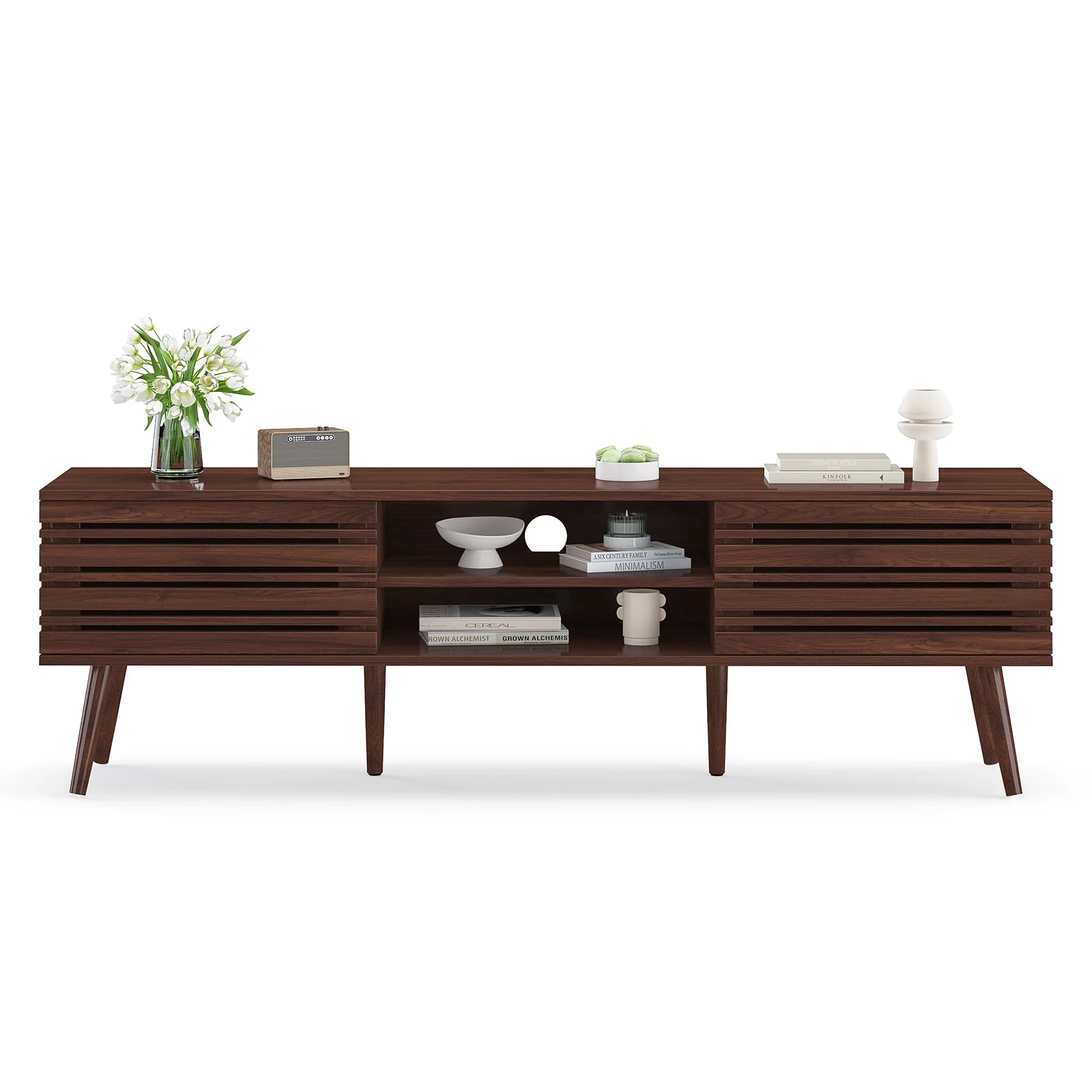 Mid Century Modern TV Stand for Tvs up to 70", Wood Media Console with Storage & Cable Management for Living Room